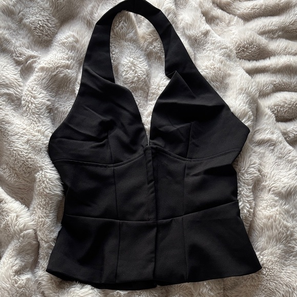 Oh Polly Tops - Oh Polly Black Halter Peplum Camisole